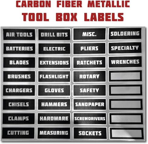 Metallic Carbon Fiber Tool Box Organization Labels in Saudi Arabia