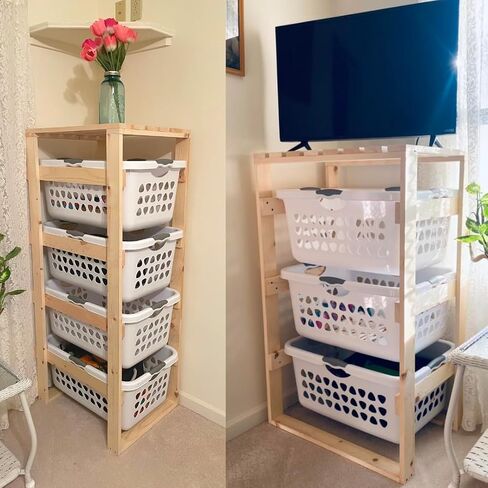 Laundry Basket Holder Storage Shelf (3 Tier, No Wheels, Narrow) in Saudi Arabia