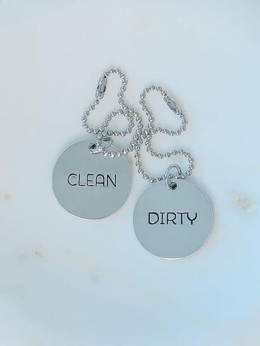 غسيل نظيفة وقذرة الملصقات الحد الأدنى | مجموعة من 2 العلامات المعدنية الفضة تلوين سلسلة | ديكور تنظيم خامٍ يدويًا لغرفة الغسيل/الحمام in Saudi Arabia