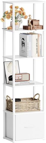 6-Tier Bookshelf with Drawer, Narrow Bookshelves Organizer, Floor Standing Ladder Shelf,Tall Bookcase for Small Space, Book shelf with Storage for Living Room, Bedroom, Office, Study Light Oak HBC505Z in Kuwait