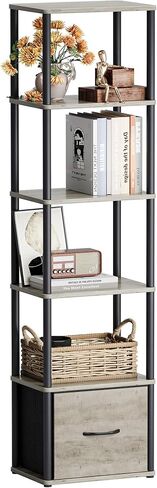 6-Tier Bookshelf with Drawer, Narrow Bookshelves Organizer, Floor Standing Ladder Shelf,Tall Bookcase for Small Space, Book shelf with Storage for Living Room, Bedroom, Office, Study Light Oak HBC505Z in Kuwait