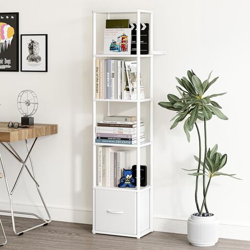 6-Tier Bookshelf with Drawer, Narrow Bookshelves Organizer, Floor Standing Ladder Shelf,Tall Bookcase for Small Space, Book shelf with Storage for Living Room, Bedroom, Office, Study Light Oak HBC505Z in Kuwait