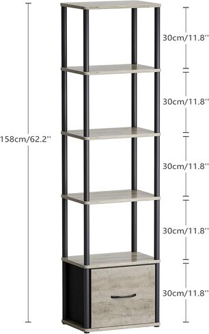 6-Tier Bookshelf with Drawer, Narrow Bookshelves Organizer, Floor Standing Ladder Shelf,Tall Bookcase for Small Space, Book shelf with Storage for Living Room, Bedroom, Office, Study Light Oak HBC505Z in Kuwait