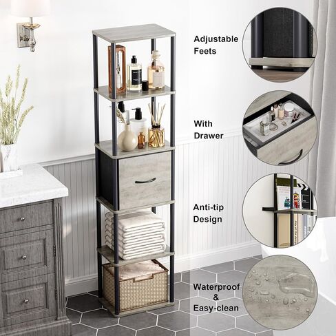 6-Tier Bookshelf with Drawer, Narrow Bookshelves Organizer, Floor Standing Ladder Shelf,Tall Bookcase for Small Space, Book shelf with Storage for Living Room, Bedroom, Office, Study Light Oak HBC505Z in Kuwait