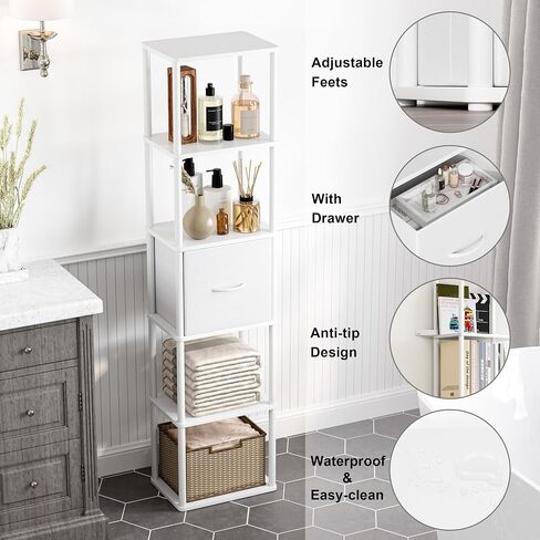 6-Tier Bookshelf with Drawer, Narrow Bookshelves Organizer, Floor Standing Ladder Shelf,Tall Bookcase for Small Space, Book shelf with Storage for Living Room, Bedroom, Office, Study Light Oak HBC505Z in Kuwait