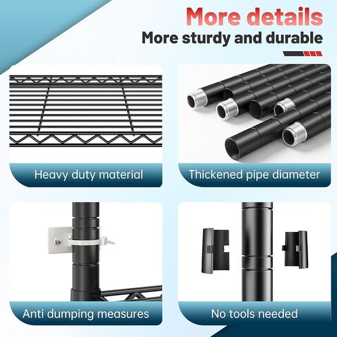 82" H X45 W X18 D Storage Shelves with Wheels, 6 Tier Wire Shelving Adjustable Metal Shelving Pantry Shelves Capacity 1200LBS for Garage Shelving, Pantry, Kitchen, Closet, Commercial, Black in Kuwait