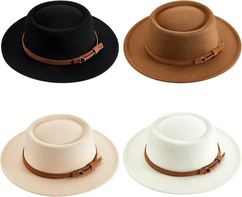Hercicy 16 Pcs Fedora Hats for Women Vintage Imitation Wool Fedora Hat Felt Boho Pork Pie Hat with Belt Panama Hat Jazz Hat in Saudi Arabia
