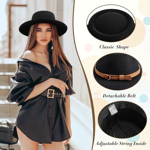 Hercicy 16 Pcs Fedora Hats for Women Vintage Imitation Wool Fedora Hat Felt Boho Pork Pie Hat with Belt Panama Hat Jazz Hat in Saudi Arabia