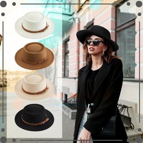 Hercicy 16 Pcs Fedora Hats for Women Vintage Imitation Wool Fedora Hat Felt Boho Pork Pie Hat with Belt Panama Hat Jazz Hat in Saudi Arabia