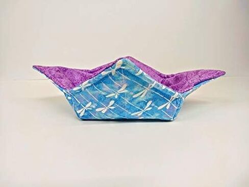 Reversible Bowl Cozy, Washable Reusable soup bowl cozy in blue and purple dragonfly Quilted Bowl Cozy, Reversible Bowl Cozy available in Multiple Sizes in Saudi Arabia