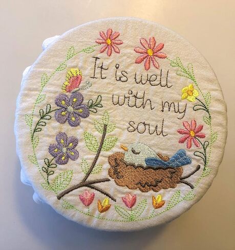 Reusable fabric bowl cover, embroidered design, zero waste linen, choice of 3 sizes in Saudi Arabia