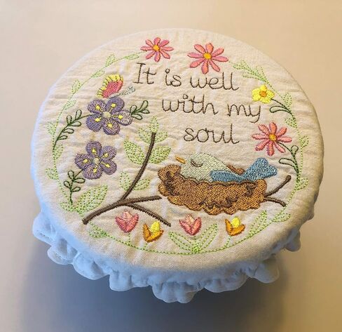 Reusable fabric bowl cover, embroidered design, zero waste linen, choice of 3 sizes in Saudi Arabia