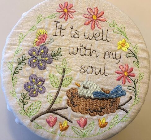 Reusable fabric bowl cover, embroidered design, zero waste linen, choice of 3 sizes in Saudi Arabia