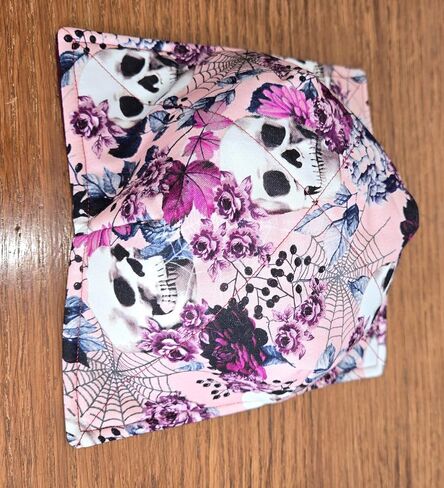 Cotton Bowl Cozies, Set of 2, Microwave Safe, Reversible, Skulls and Flowers in Pink Shades. Halloween - Gothic - Day of Dead in Saudi Arabia