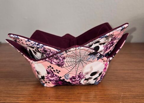 Cotton Bowl Cozies, Set of 2, Microwave Safe, Reversible, Skulls and Flowers in Pink Shades. Halloween - Gothic - Day of Dead in Saudi Arabia
