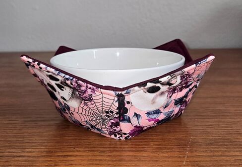 Cotton Bowl Cozies, Set of 2, Microwave Safe, Reversible, Skulls and Flowers in Pink Shades. Halloween - Gothic - Day of Dead in Saudi Arabia