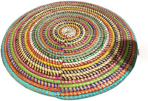 Senegal Placemats/African Bohemian Woven Seagrass Placemats/Natural Wicker Round Basket Placemats/Decorative Hanging Wicker Plates/Hanging Wall Decor (Light Blue & White) in Saudi Arabia