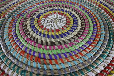 Senegal Placemats/African Bohemian Woven Seagrass Placemats/Natural Wicker Round Basket Placemats/Decorative Hanging Wicker Plates/Hanging Wall Decor (Light Blue & White) in Saudi Arabia