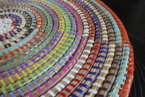 Senegal Placemats/African Bohemian Woven Seagrass Placemats/Natural Wicker Round Basket Placemats/Decorative Hanging Wicker Plates/Hanging Wall Decor (Light Blue & White) in Saudi Arabia
