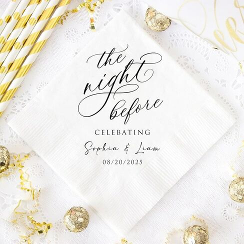 Luxury Personalized The Night Before Dinner Cocktail Napkins, Custom Printed Wedding Napkin Cocktail, Napkin Wedding Table Decor Rehearsal Dinner Wedding Beverage Table Style 3 in Saudi Arabia