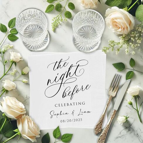 Luxury Personalized The Night Before Dinner Cocktail Napkins, Custom Printed Wedding Napkin Cocktail, Napkin Wedding Table Decor Rehearsal Dinner Wedding Beverage Table Style 3 in Saudi Arabia