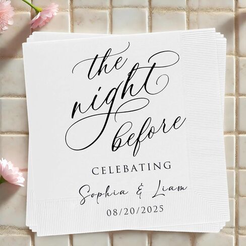 Luxury Personalized The Night Before Dinner Cocktail Napkins, Custom Printed Wedding Napkin Cocktail, Napkin Wedding Table Decor Rehearsal Dinner Wedding Beverage Table Style 3 in Saudi Arabia