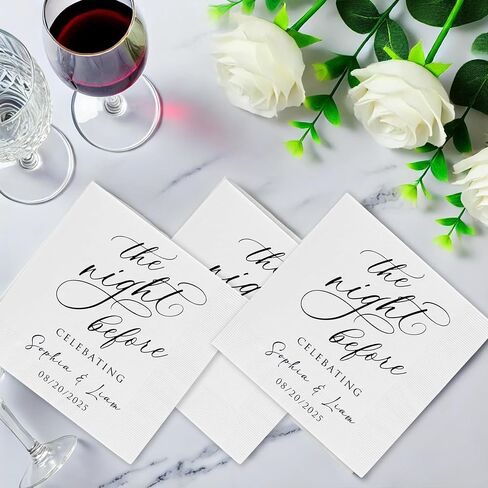 Luxury Personalized The Night Before Dinner Cocktail Napkins, Custom Printed Wedding Napkin Cocktail, Napkin Wedding Table Decor Rehearsal Dinner Wedding Beverage Table Style 3 in Saudi Arabia
