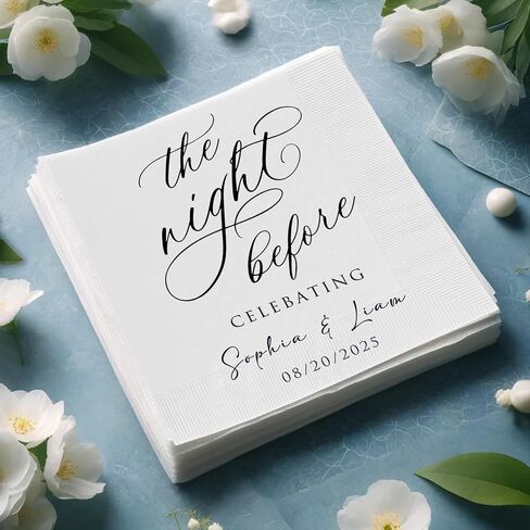 Luxury Personalized The Night Before Dinner Cocktail Napkins, Custom Printed Wedding Napkin Cocktail, Napkin Wedding Table Decor Rehearsal Dinner Wedding Beverage Table Style 3 in Saudi Arabia