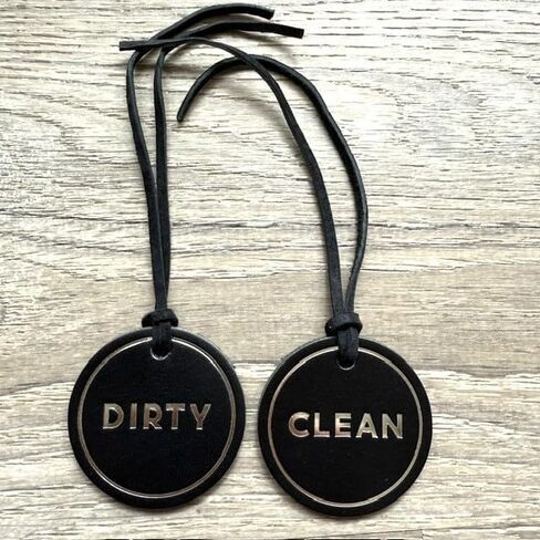 Leather “CLEAN" & “DIRTY" Laundry Basket Labels – Hand‑Stamped Full‑Grain Italian Leather Tags with Suede Hanging String – Minimalist Laundry Room Organizer (Set of 2) in Saudi Arabia