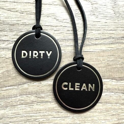 Leather “CLEAN" & “DIRTY" Laundry Basket Labels – Hand‑Stamped Full‑Grain Italian Leather Tags with Suede Hanging String – Minimalist Laundry Room Organizer (Set of 2) in Saudi Arabia