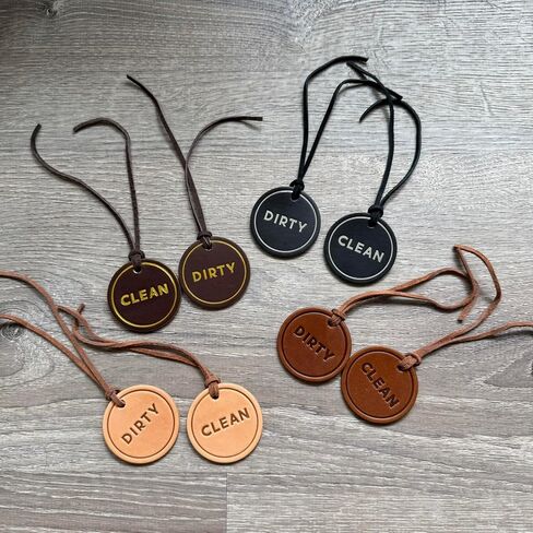 Leather “CLEAN" & “DIRTY" Laundry Basket Labels – Hand‑Stamped Full‑Grain Italian Leather Tags with Suede Hanging String – Minimalist Laundry Room Organizer (Set of 2) in Saudi Arabia