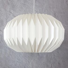 SPHERE L -origami, paper lamp, pendant shade, oval, white, round, modern, japandi, scandinavian design, ecofriendly, minimalist, nursery, bedroom, kid room in Saudi Arabia