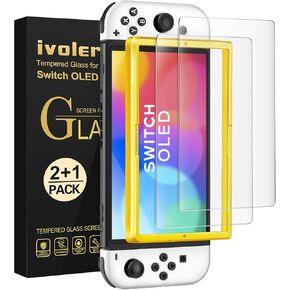 واقي شاشة ivoler [عبوة من قطعتين] من الزجاج المقسى لجهاز Nintendo Switch، واقي شاشة مرشح الضوء الأزرق مع [إطار محاذاة] واقي تغطية كاملة مضاد للخدش لجهاز Nintendo Switch in Kuwait