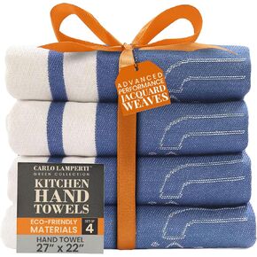 Premium Multi-Purpose Terry-Tea Kitchen Towels by Carlo Lamperti Italy (27x22 Heat/Hand/Glasses) & (23x17 Bread) Towels 4 Pack - Absorbent Machine Washable Recycled Cotton Poly Durable w/Hanging Loop in Saudi Arabia