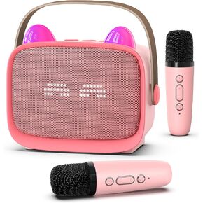 MGAOLO ترقية لعبة Mini Karaoke Machine للأطفال ، مكبر صوت بلوتوث المحمول مع 2 ميكروفونات لاسلكية ، تعبيري وأضواء LED الملونة ، السفر المنزلي واللعب هدايا للبنين (الأرجواني) in Kuwait