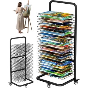 Art Drying Rack with 25 Removable Shelves, Mobile Metal Paint Drying Stand with Lockable Wheels, Functional Canvas Rack Art Storage for Artwork in Classrooms, Art Studios and Schools, Black in Saudi Arabia