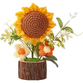 Hand Woven Potted Plant Yarn, Crochet Sunflower Bouquet, Handmade Gift, Home Decoration, Knitted Simulation Flower(Style8（Double Layered Sunflower）) in Saudi Arabia