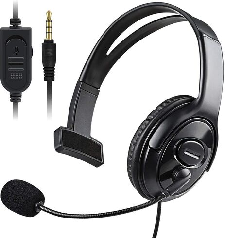 Joso Wired One Ear Headset for PS4, 3.5mm Single Ear Headphone Headset for PS5, Nintendo Switch, PC, iPad, Mac, Tablet and Phone with 3.5mm Jack, Office Business, Coach Headset, Gaming, Remote Work in Kuwait