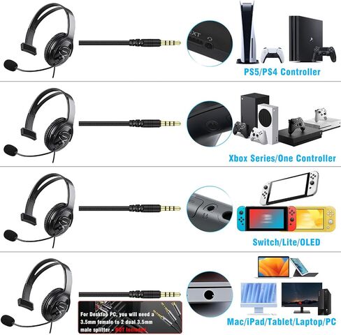 Joso Wired One Ear Headset for PS4, 3.5mm Single Ear Headphone Headset for PS5, Nintendo Switch, PC, iPad, Mac, Tablet and Phone with 3.5mm Jack, Office Business, Coach Headset, Gaming, Remote Work in Kuwait