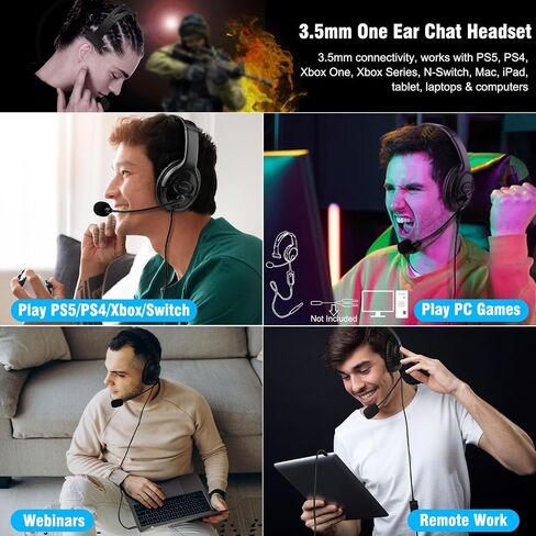 Joso Wired One Ear Headset for PS4, 3.5mm Single Ear Headphone Headset for PS5, Nintendo Switch, PC, iPad, Mac, Tablet and Phone with 3.5mm Jack, Office Business, Coach Headset, Gaming, Remote Work in Kuwait