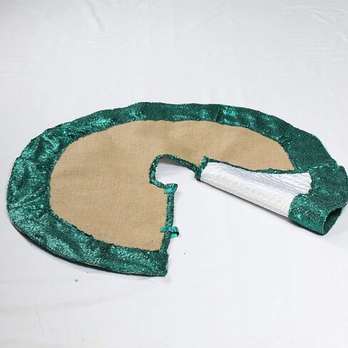 Teal Christmas Tree Skirt Reversible Tree Skirt Teal Tree Decor 30 inch Tree Skirt Burlap and White Tree Skirt Teal Sequin Trim in Saudi Arabia