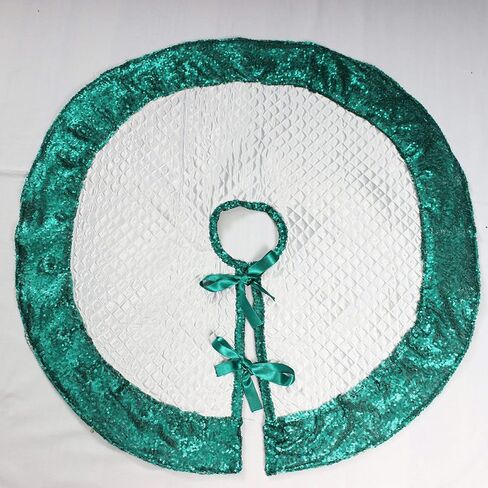Teal Christmas Tree Skirt Reversible Tree Skirt Teal Tree Decor 30 inch Tree Skirt Burlap and White Tree Skirt Teal Sequin Trim in Saudi Arabia