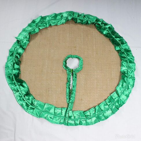Burlap Tree Skirt with Green Satin Ruffles Rustic Christmas Tree Decoration Green Christmas Tree Skirt, 35'' to 60'' Tree Skirt Farmhouse Tree Skirt in Saudi Arabia