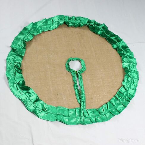 Burlap Tree Skirt with Green Satin Ruffles Rustic Christmas Tree Decoration Green Christmas Tree Skirt, 35'' to 60'' Tree Skirt Farmhouse Tree Skirt in Saudi Arabia