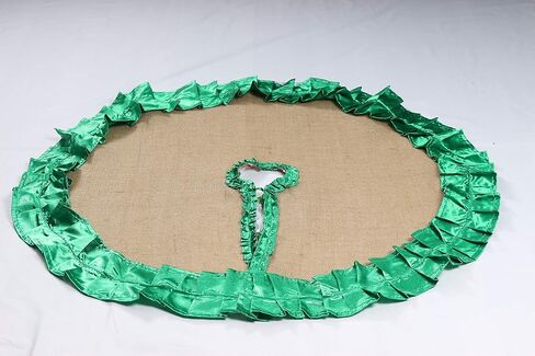 Burlap Tree Skirt with Green Satin Ruffles Rustic Christmas Tree Decoration Green Christmas Tree Skirt, 35'' to 60'' Tree Skirt Farmhouse Tree Skirt in Saudi Arabia