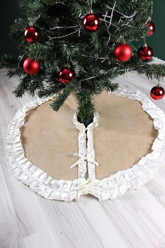 Burlap Tree Skirt with Green Satin Ruffles Rustic Christmas Tree Decoration Green Christmas Tree Skirt, 35'' to 60'' Tree Skirt Farmhouse Tree Skirt in Saudi Arabia