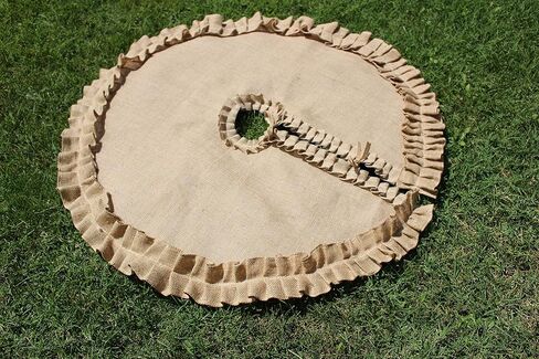 Burlap Tree Skirt with Green Satin Ruffles Rustic Christmas Tree Decoration Green Christmas Tree Skirt, 35'' to 60'' Tree Skirt Farmhouse Tree Skirt in Saudi Arabia