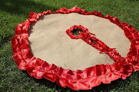 Burlap Tree Skirt with Green Satin Ruffles Rustic Christmas Tree Decoration Green Christmas Tree Skirt, 35'' to 60'' Tree Skirt Farmhouse Tree Skirt in Saudi Arabia