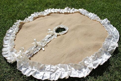 Burlap Tree Skirt with Green Satin Ruffles Rustic Christmas Tree Decoration Green Christmas Tree Skirt, 35'' to 60'' Tree Skirt Farmhouse Tree Skirt in Saudi Arabia