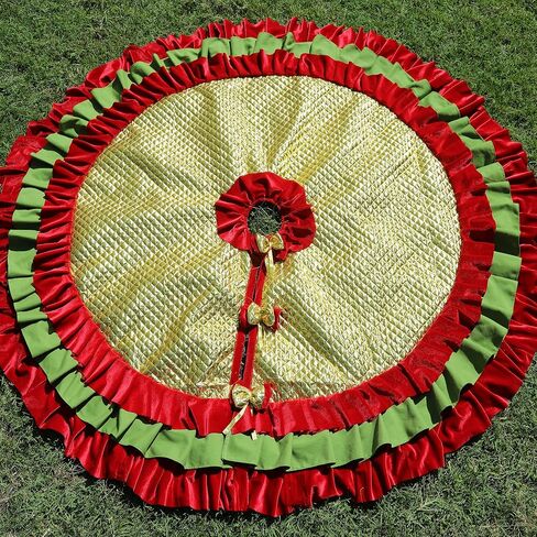 Gold Christmas Tree Skirt, 36 inches to 100 inches Extra Large Tree Skirt, Sparkle Christmas Tree Decor, Red Velvet Ruffle Tree Skirt Gold White Burlap in Saudi Arabia